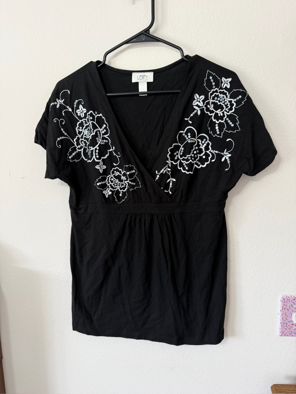 Loft V-neck sequin blouse size L